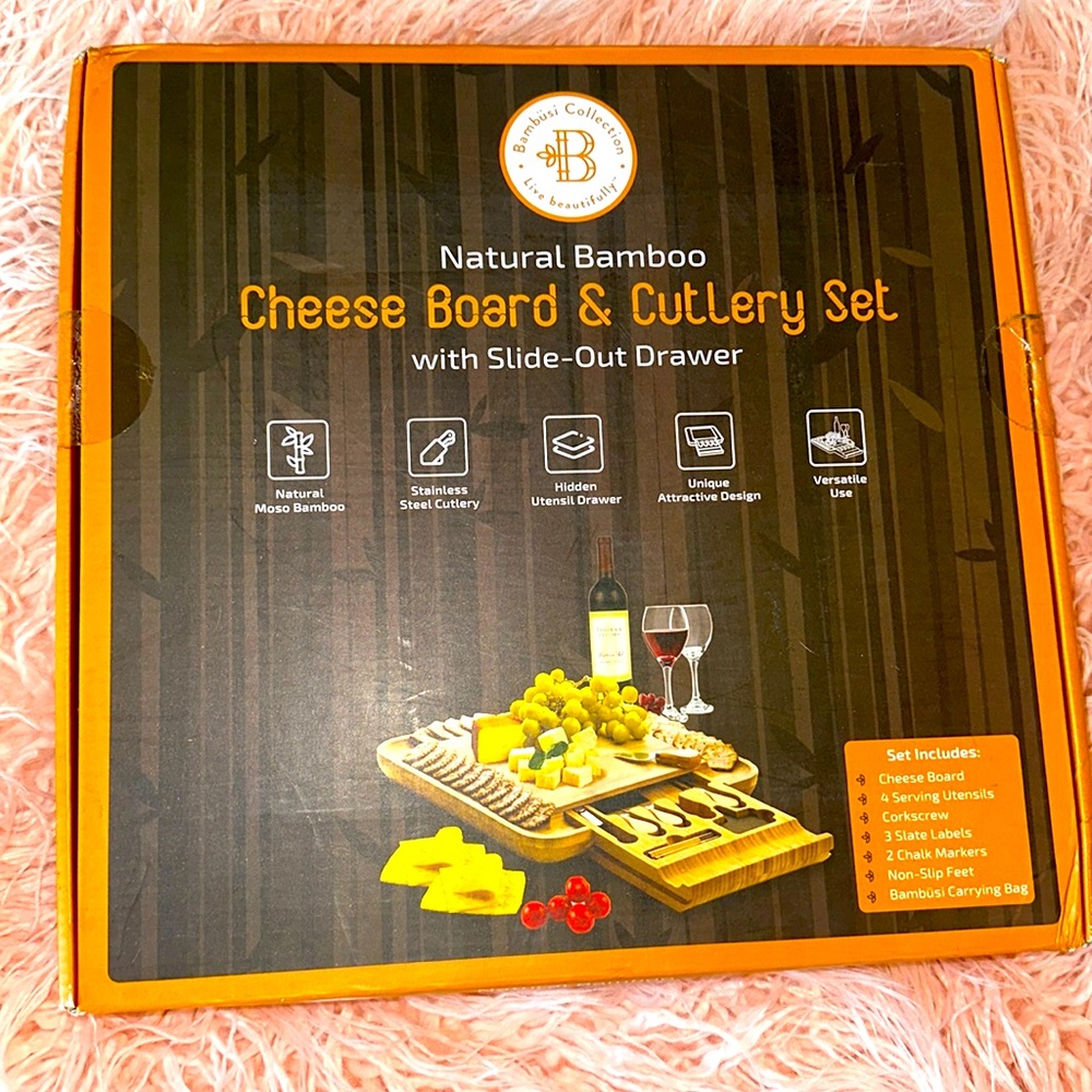 Cheese Board & Cutlery Set (Natural Bamboo)